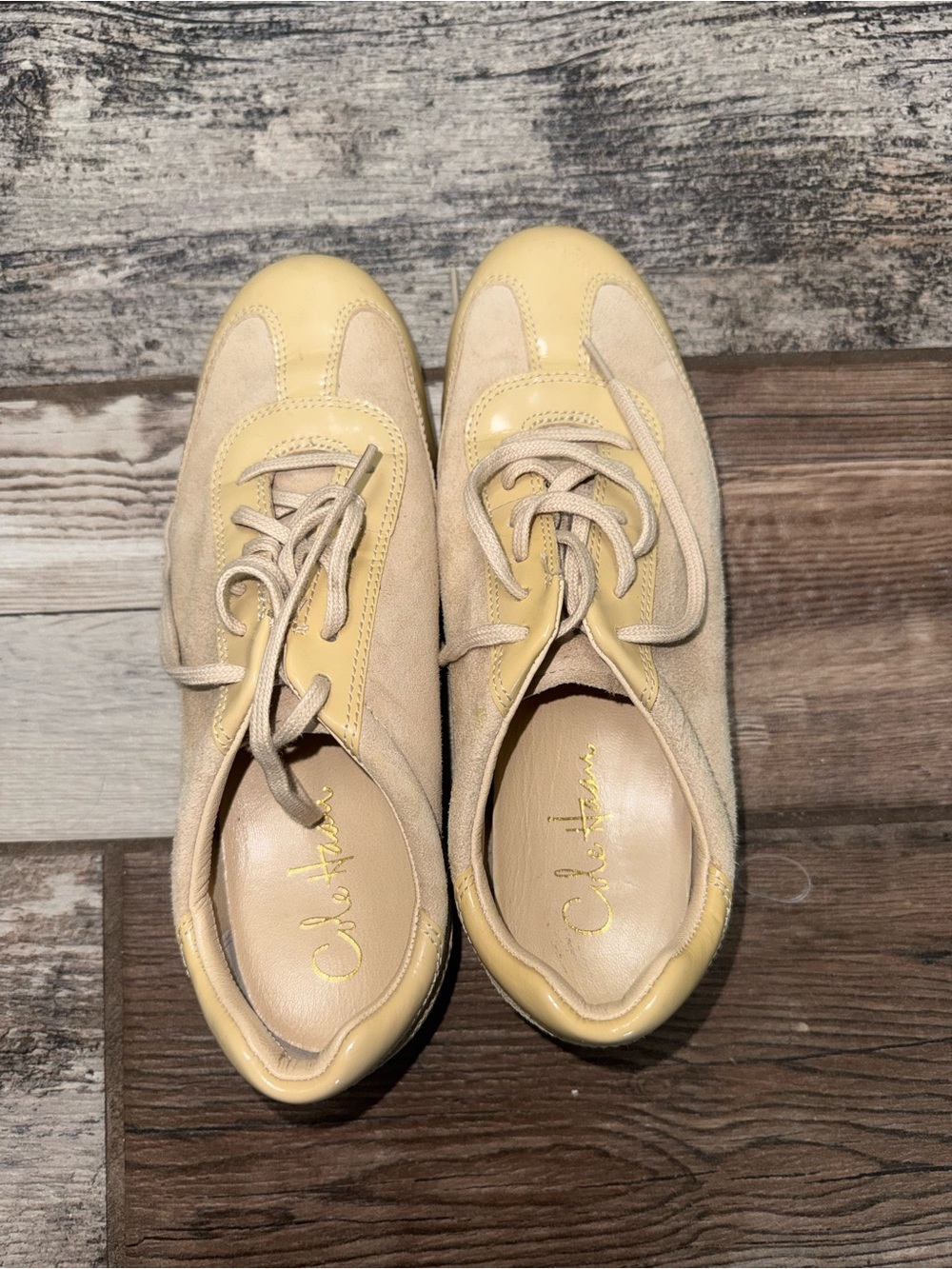 Cole Haan Beige and Pale Yellow Suede Leather Sneakers